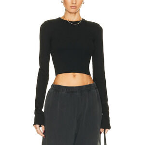 Eterne Black Long Sleeve Fitted Cropped Top Size L